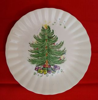 Blue Ridge Handpainted 10 5/16 " Christmas Tree With Mistletoe Dinner Plate
