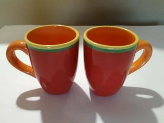 2 Caribe Aruba Orange By Dansk Coffee Cup Mug Orange & Red Green & Yellow Rings