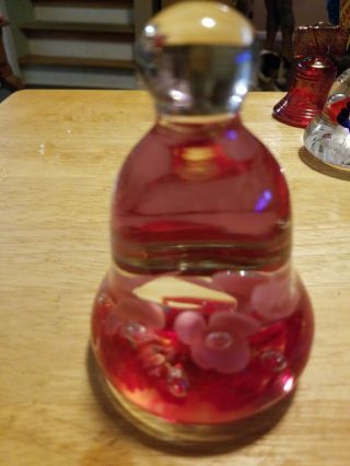 Vintage Joe St.  Clair Large Glass Bell Shaped Paperweight Pink Flowers