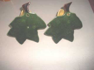 2 Vintage California Pottery Treasure Craft Green Leaf Pear Motif Wall Pockets 3