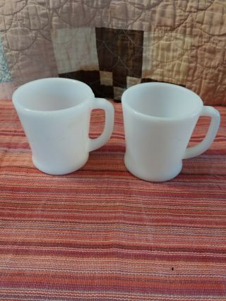 Vintage Fire King White Milk Glass D Handle Coffee Mugs Set Of 2