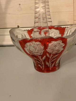 Lead Crystal Red Rose Basket Germany Anna Hutte Bleikristall Hand Cut 7.  5 Inches