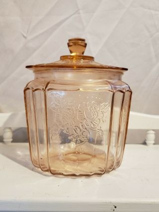 Vintage Pink Depression Glass Biscuit Cookie Jar W/ Lid