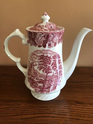 Enoch Woods English Scenery Pink Woods & Sons Swirled Coffee Pot And Lid