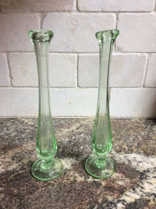 Depression Glass,  Green,  Set Of 2,  Bud Vases