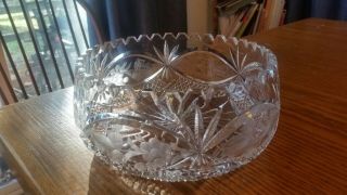 Vintage Lead Crystal Cut Glass Serving Bowl With Sawtooth Cut Edge