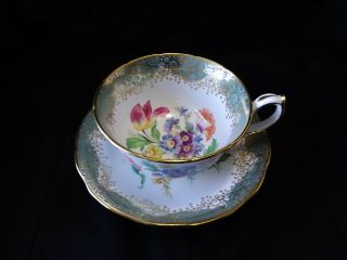 Hammersley Floral Bouquet With Gold On Soft Green Tea Cup And Saucer
