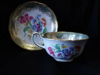 HAMMERSLEY Floral Bouquet with Gold on Soft Green Tea Cup and Saucer 3