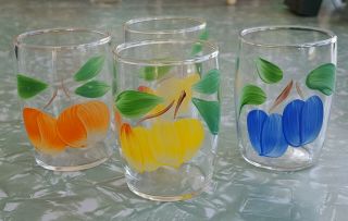 Vintage Set Of 4 Bartlett Collins Juice Glasses Hand Painted Fruits 3 " Tall