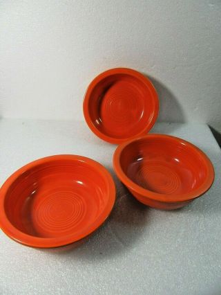 Fiestaware Orange 3 Small Bowls.  Mark On Bottom,