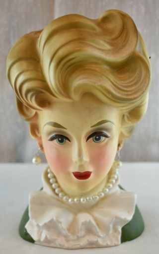 Vintage Lady Head Vase Rubens Originals 4123 Pearl Earrings & Necklace Japan