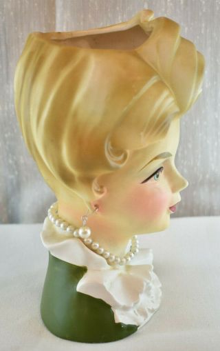 Vintage Lady Head Vase Rubens Originals 4123 Pearl Earrings & Necklace Japan 4