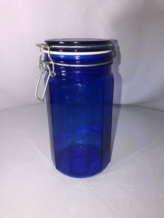 Collectible Tall 8 " Cobalt Blue Glass Apothecary Jar/bottle W/wired Lid