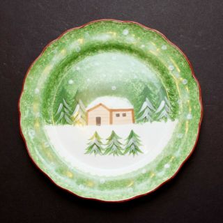 The Cellar Log Cabin Christmas Plate 10 " Dinnerware Serving Holiday 1998