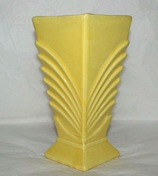 Vintage 1940s Mccoy Yellow Art Deco Pottery Vase 9.  25 " Wings Usa
