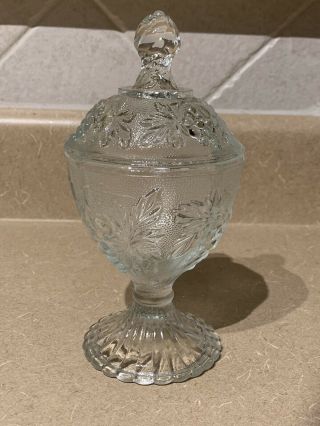 Vintage Clear Crystal Footed Candy Dish W/ Lid Unknown Estate