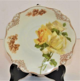1920s Silesia Porcelain Hand Painted Old Ivory Yellow Roses 6 " D Salad Plate