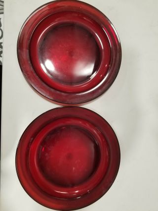 Set Of 2 Vintage Luminarc Arcoroc Ruby Red Glass 10 " Dinner Plates France Vgc