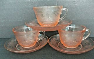 3 Macbeth Evans Pink Dogwood Thick Cup And Saucers