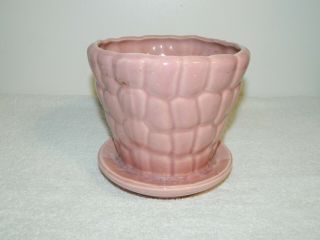 Pink Brush Mccoy Pebble Stone Flower Pot & Attached Saucer