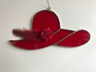 Red Hat Society Hand Crafted Stained Glass Sun Catcher 7 " X 3.  5 "