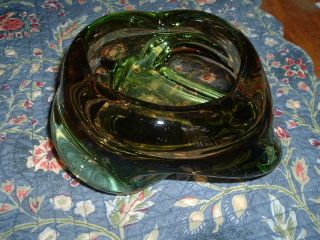 Vintage Murano Art Glass Ash Tray Candy Dish Glass Italian Green Brown Smoke