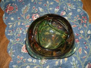 Vintage Murano Art Glass Ash Tray Candy Dish Glass Italian Green Brown Smoke 2