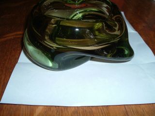 Vintage Murano Art Glass Ash Tray Candy Dish Glass Italian Green Brown Smoke 3