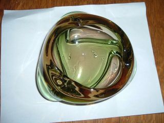 Vintage Murano Art Glass Ash Tray Candy Dish Glass Italian Green Brown Smoke 4