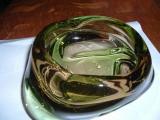 Vintage Murano Art Glass Ash Tray Candy Dish Glass Italian Green Brown Smoke 5