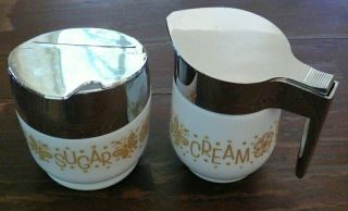 Vntg Pyrex Gemco Butterfly Gold Large Creamer & Sugar Bowl