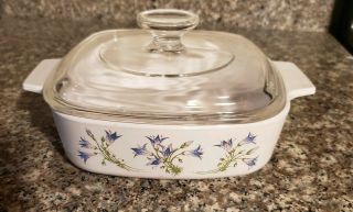 Corning Ware Blue Dusk Floral 1 Liter Casserole Dish With Clear Pyrex Glass Lid