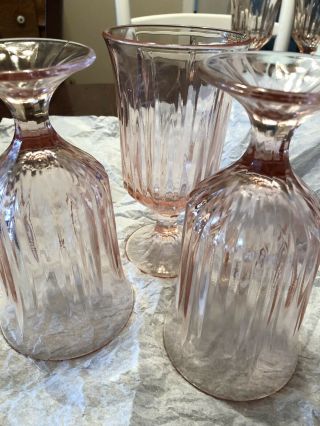 Large Heavy Vintage Pink Glass Deep Goblets Set Of 3