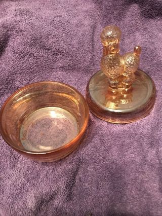 Vintage Marigold Carnival Glass Candy jar,  powder jar or trinket jar Poodle 2