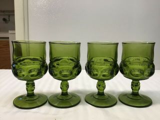4 - Vintage Indiana Glass Olive Green Water Goblet 