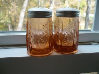 Vintage Pink Depression Glass Sharon Cabbage Rose Salt & Pepper Shakers