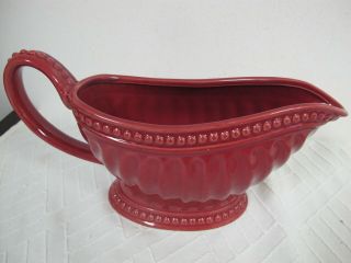 HOMESTEAD BY AT HOME AMERICA STONEWARE RED CRANBERRY BEADED GRAVY BOAT 3