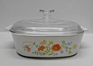 Vintage 2 Quart Corning Ware " Wildflower " Casserole Dish With Pyrex Lid (a - 2 - B)