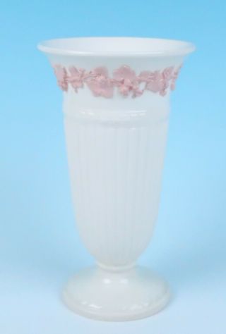 Vintage Wedgwood Pink On Cream Queensware Vase Embossed Fluted Pottery China