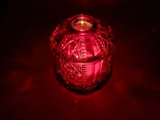 Vintage Indiana Glass Ruby Red Flashed Stars and Bars Fairy Lamp 2