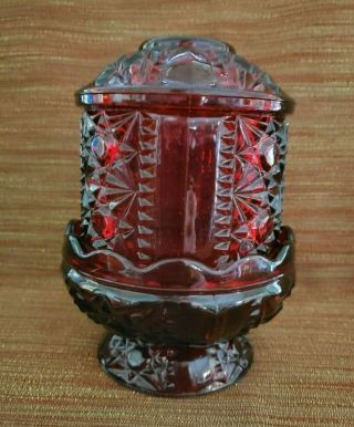 Vintage Indiana Glass Ruby Red Flashed Stars and Bars Fairy Lamp 3