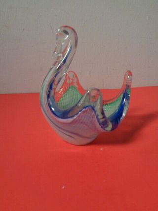 Murano Art Glass Colorful Swan Trinket Bowl (4.  5 By 4 By 3 ")