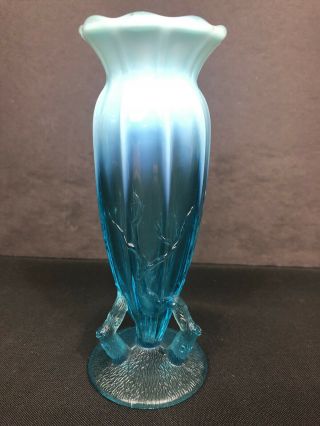 Antique Northwood Or Dugan? Twig Vase Aqua Blue Opalescent Glass Bud Vase 7 1/4”