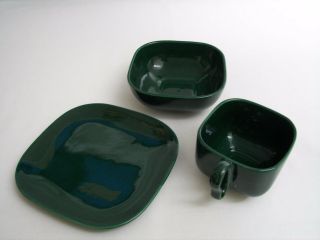 Franciscan Tiempo Mid Century Modern Green 3 Piece Set Cup,  Bowl & Plate Rare