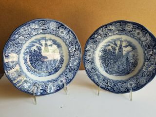 2pc Liberty Blue " Old North Church " Wide Rim Soup Bowl 8 3/4” England