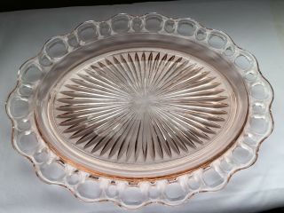 Old Vintage Pink Depression Glass Large Oval Platter 10 " X12.  5 " With Lace Edge