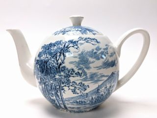 Vtg Blue Countryside Enoch Wedgwood (tunstall) Ltd Tea Pot Teapot China England