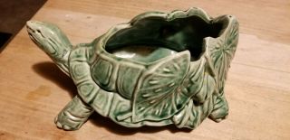 VINTAGE 1950 McCOY GREEN TURTLE & LILY PAD PLANTER EX COND 3