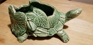VINTAGE 1950 McCOY GREEN TURTLE & LILY PAD PLANTER EX COND 4