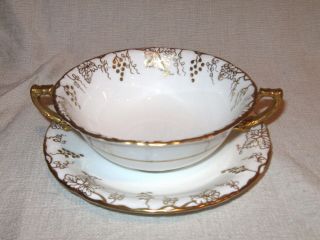 Royal Crown Derby Vine Gold 5 1/4 " Cream Soup Bowl And Saucer